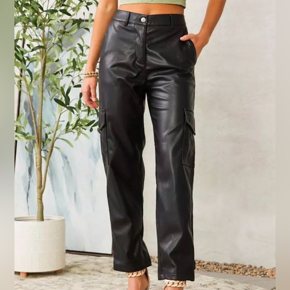 Shinestar Pleather Straight Leg Cargo
Pant